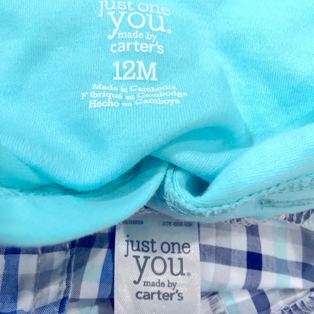 Carter’s NWOT 2 piece plaid overall short set  12M - Picture 6 of 7